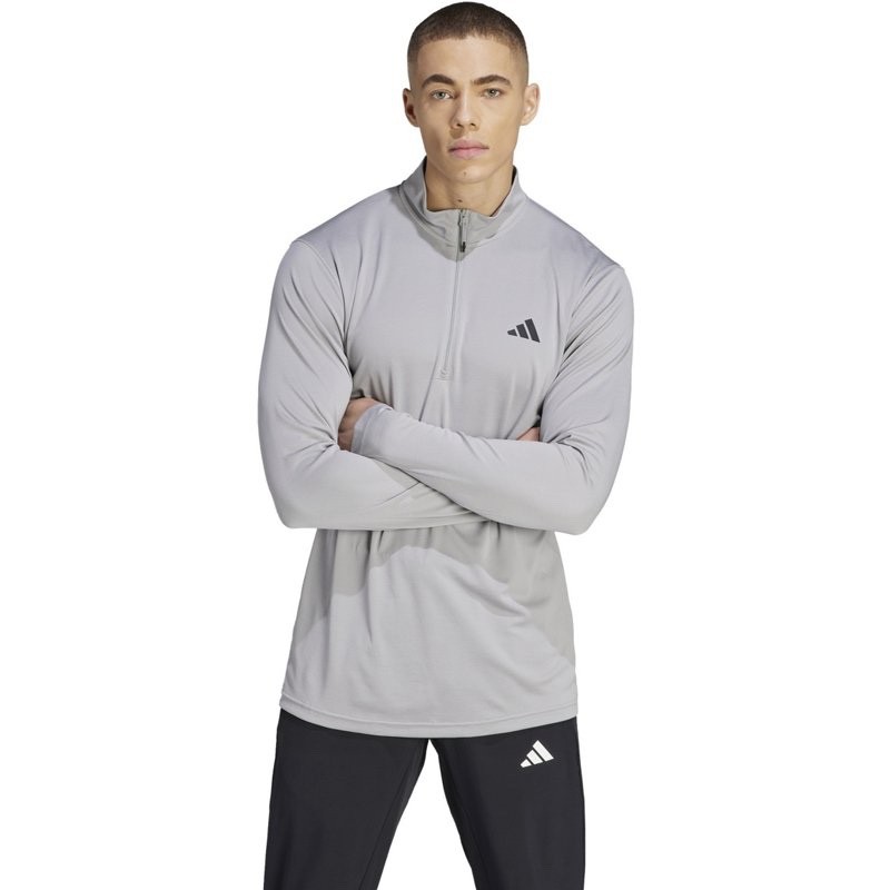 adidas Men's Essentials Seasonal Training Quarter-Zip, Small Grey Heather/Black gallery