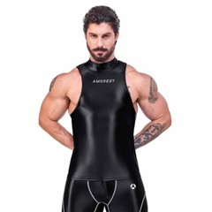 AMORESY Men’s Shiny Satin Glossy T-shirts Tops Fitness Gym Running Sports Tank