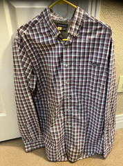 EDDIE BAUER TRAVEX Tall Large LSleeve Cotton Blend Red/Gray/White Shirt Meshed