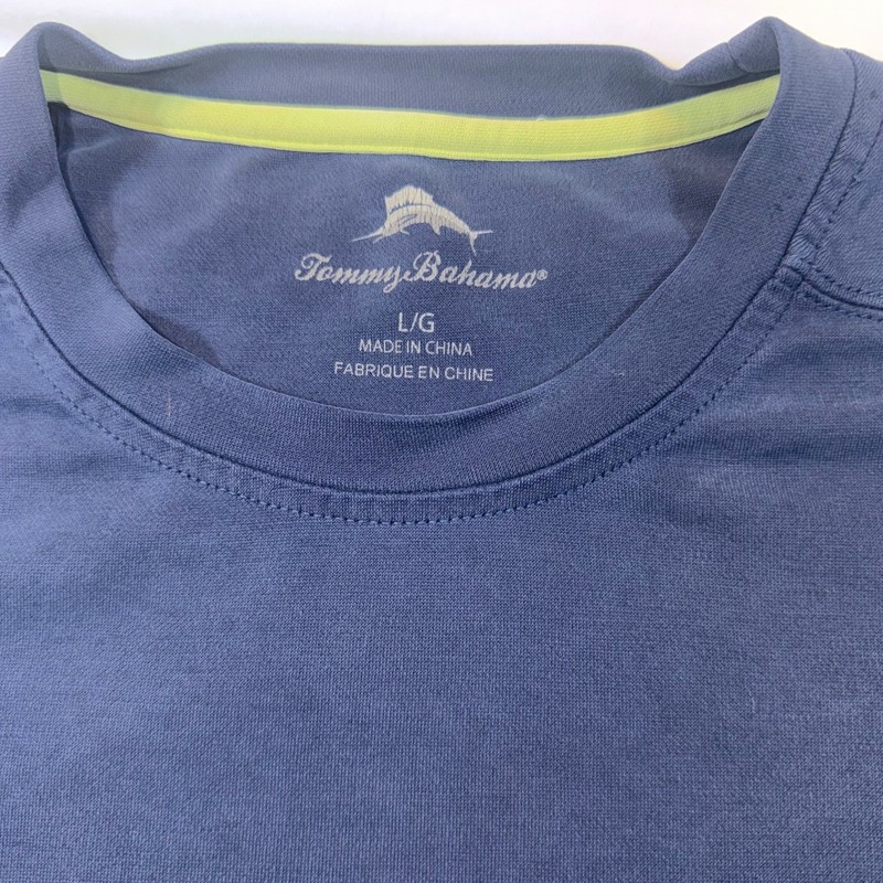 Tommy Bahama IslandZone Mens Large Blue Heathered UPF 30 Performance T-Shirt gallery