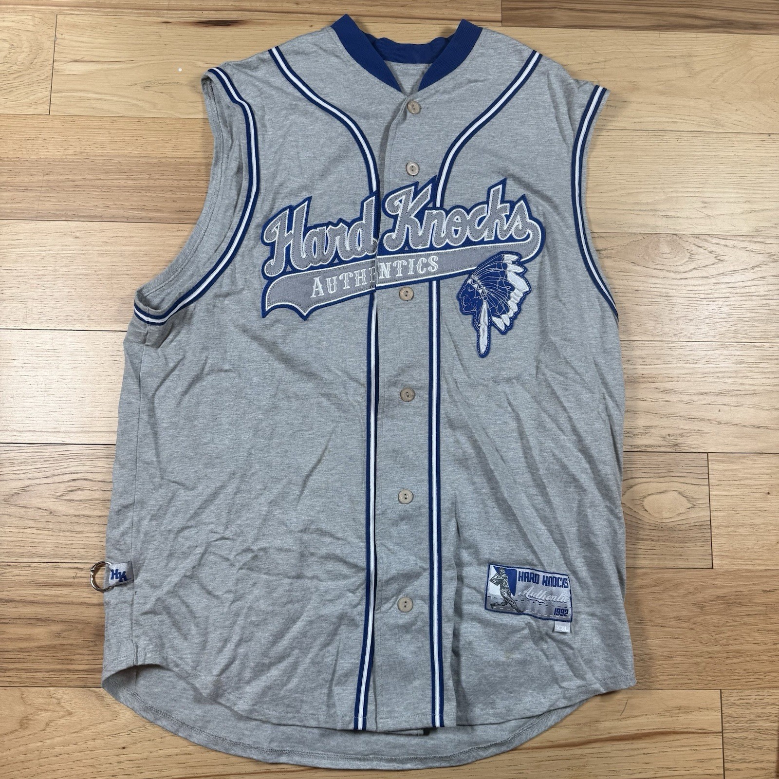 VTG Hard Knocks Authentics Baseball Jersey Mens Large Cotton Button Grey gallery