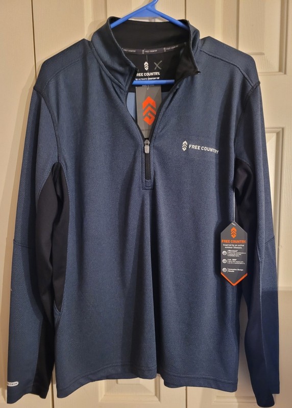 NWT Men's Shirt Pull-over Long Sleeve ¼ Zip Free Country Microtech Blue –SM gallery