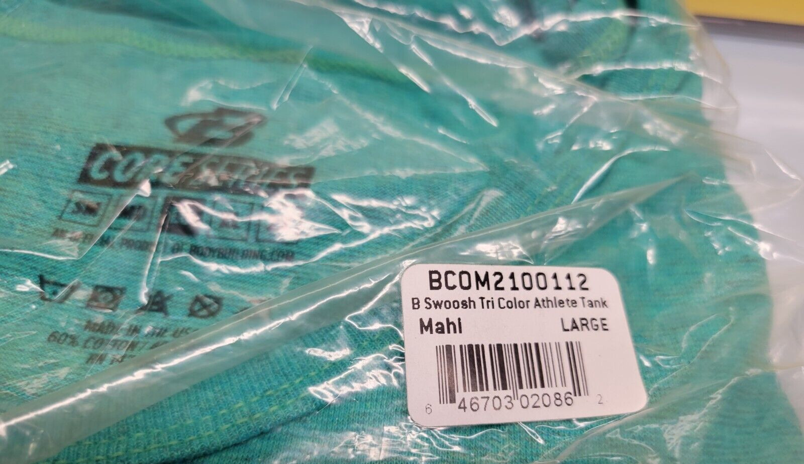 BODY BUILDING.COM CORE SERIES SWOOSH TRI COLOR ATHLETIC TANK MAHI GREEN LARGE gallery