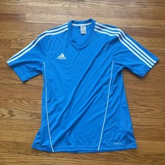 Adidas Climalite Soccer Jersey Mens L Blue White Stripes Athletic Shirt
