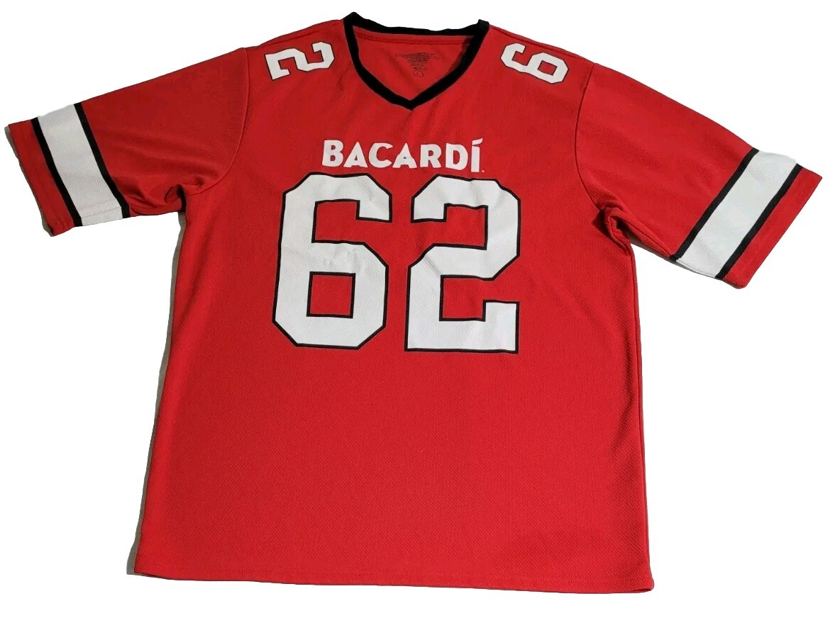 Bacardi Rum #62 Short Sleeve Football Jersey Men's Size L Red & White Activewear gallery