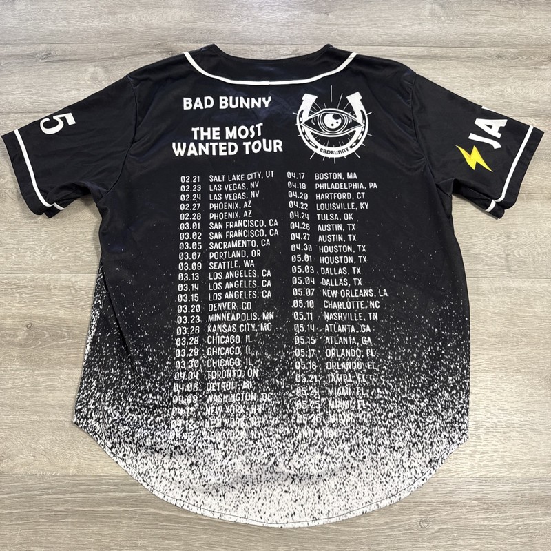 Bad Bunny Jersey The Most Wanted Tour Baseball Button Front Shirt Black Large gallery