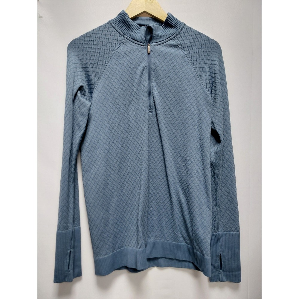 Lululemon Tip Blue 1/2 Zip Pullover Top Knit Long Sleeve Women See Measurements