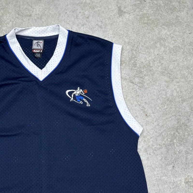 AND1 Streetball Basketball Jersey XL Navy Mesh Y2K Vintage 2000s V-Neck gallery