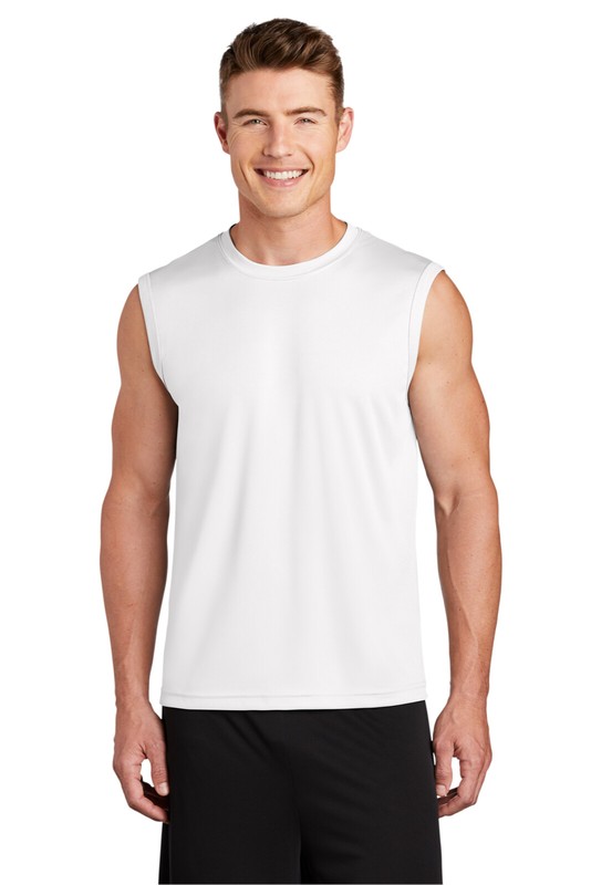 Mens Sport Tek ST-352 Sleeveless Performance Sz Large 40-42”Chest T Shirt White gallery
