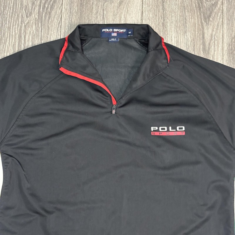 Polo Sport Ralph Lauren Shirt Mens Medium Black Quarter Zip Snap Side Athletic gallery