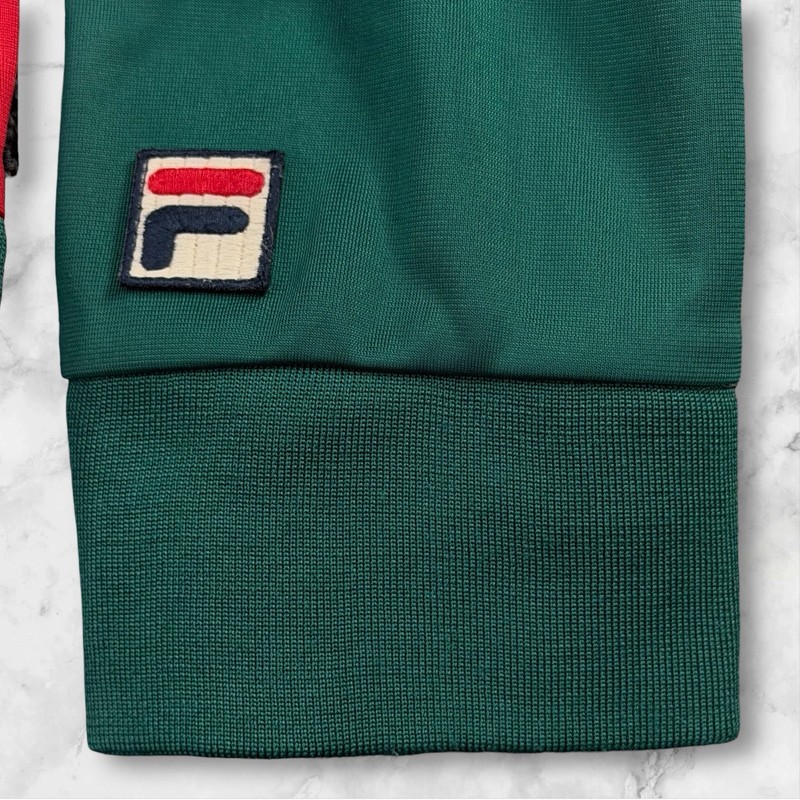 FILA Urban Outfitters 1/4 Zip Track Pullover Large Green Red Yellow Logo 90s EUC gallery