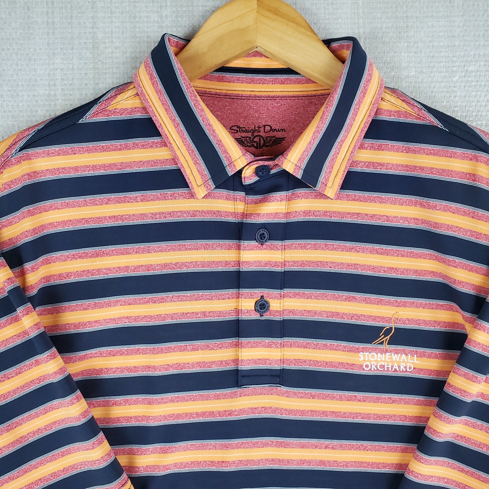 STRAIGHT DOWN Size Large Blue/Orange Striped Mens Golf Polo Shirt Performance gallery