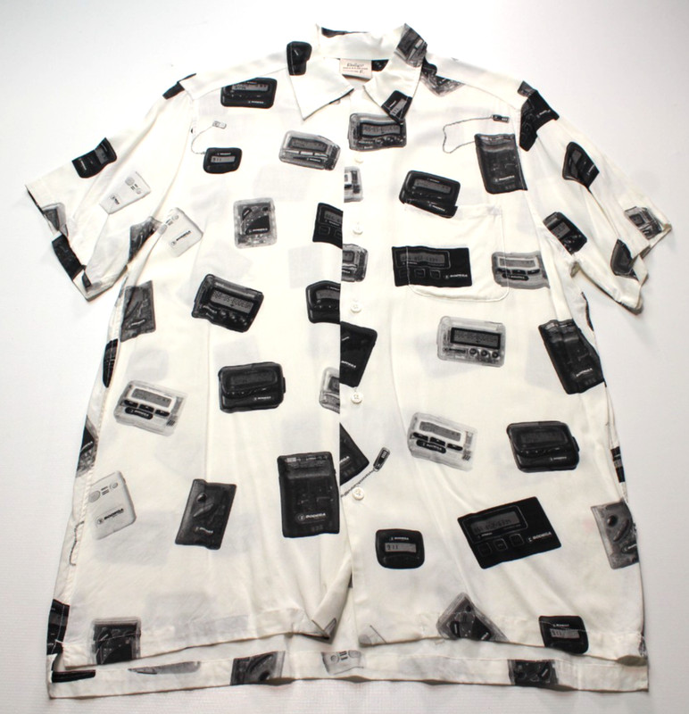 VTG BODEGA ~BEEP BEEP~ RAYON BUTTON SHIRT L aloha/pager/beeper/pagenet/skytel/nb gallery