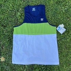 Vtg NWT Adidas Trefoil Tank Top Mens M 38-40 White Blue Green Running USA