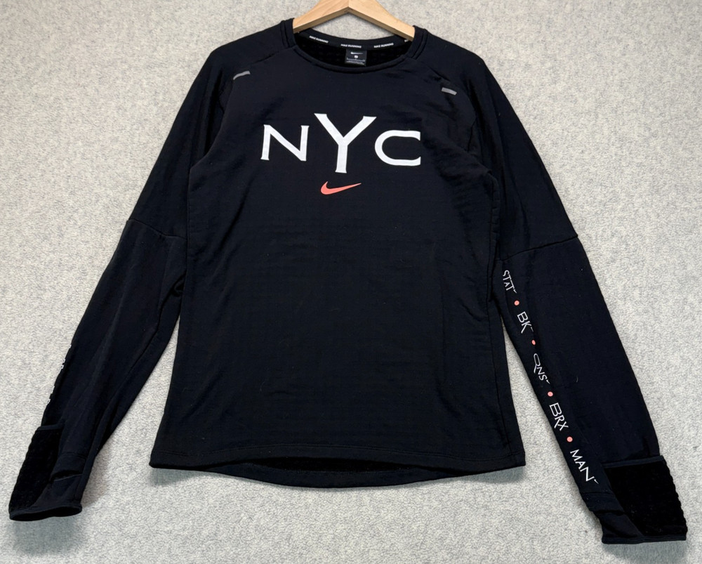 Nike Mens Sphere NYC 2018 Running Tee Black Long Sleeve Swoosh Logo Athletic S