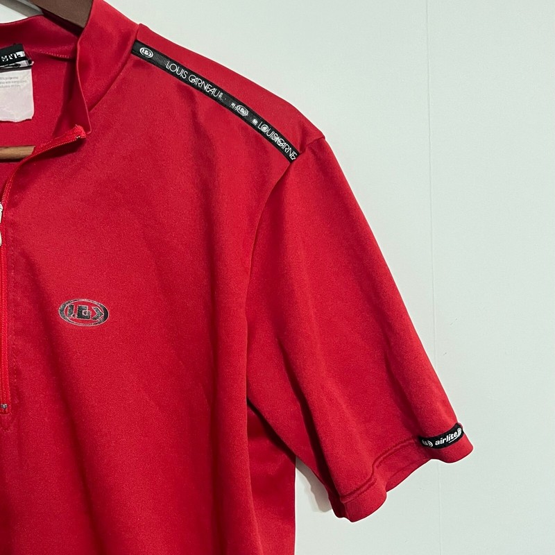 Louis Garneau Mens Cycling Jersey Size M Red 1/2 Zip Up Polo Back Pockets gallery