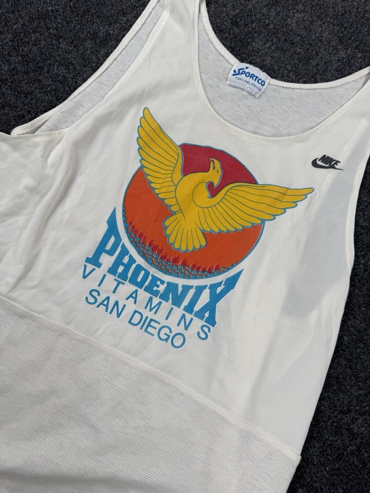 VTG 70s 80s Phoenix Vitamins San Diego Nike Running Tank Top Mesh USA