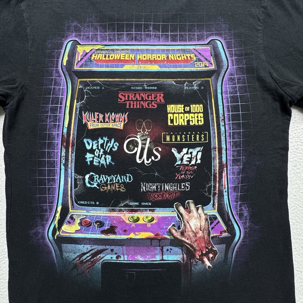 Universal Studios Halloween Horror Night Crew Neck Black HHN T-Shirt Men's Sz XS