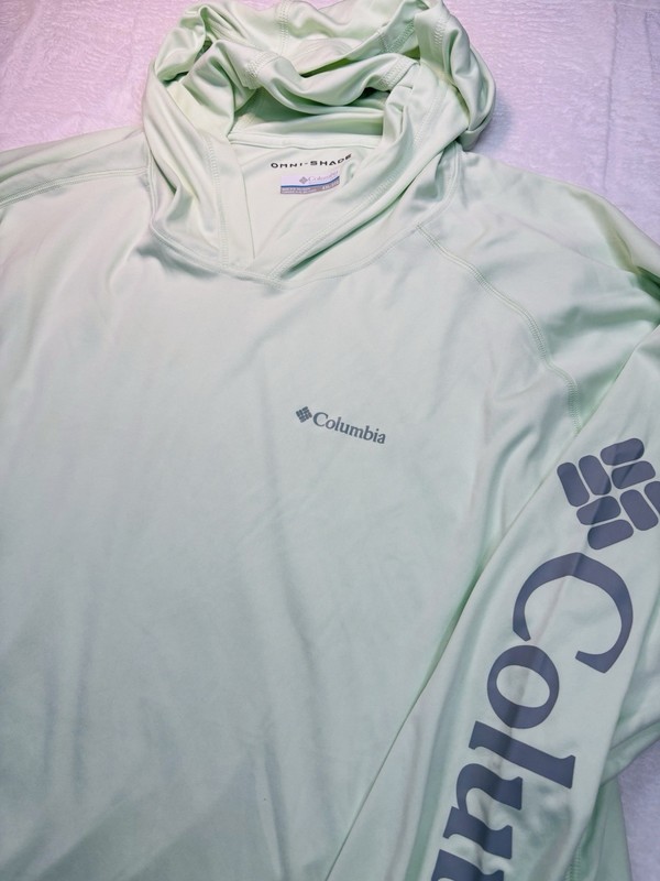 Columbia Omni-Shade Shirt Men's XXL Lite Green Long Sleeve Hooded Fishing UPF gallery