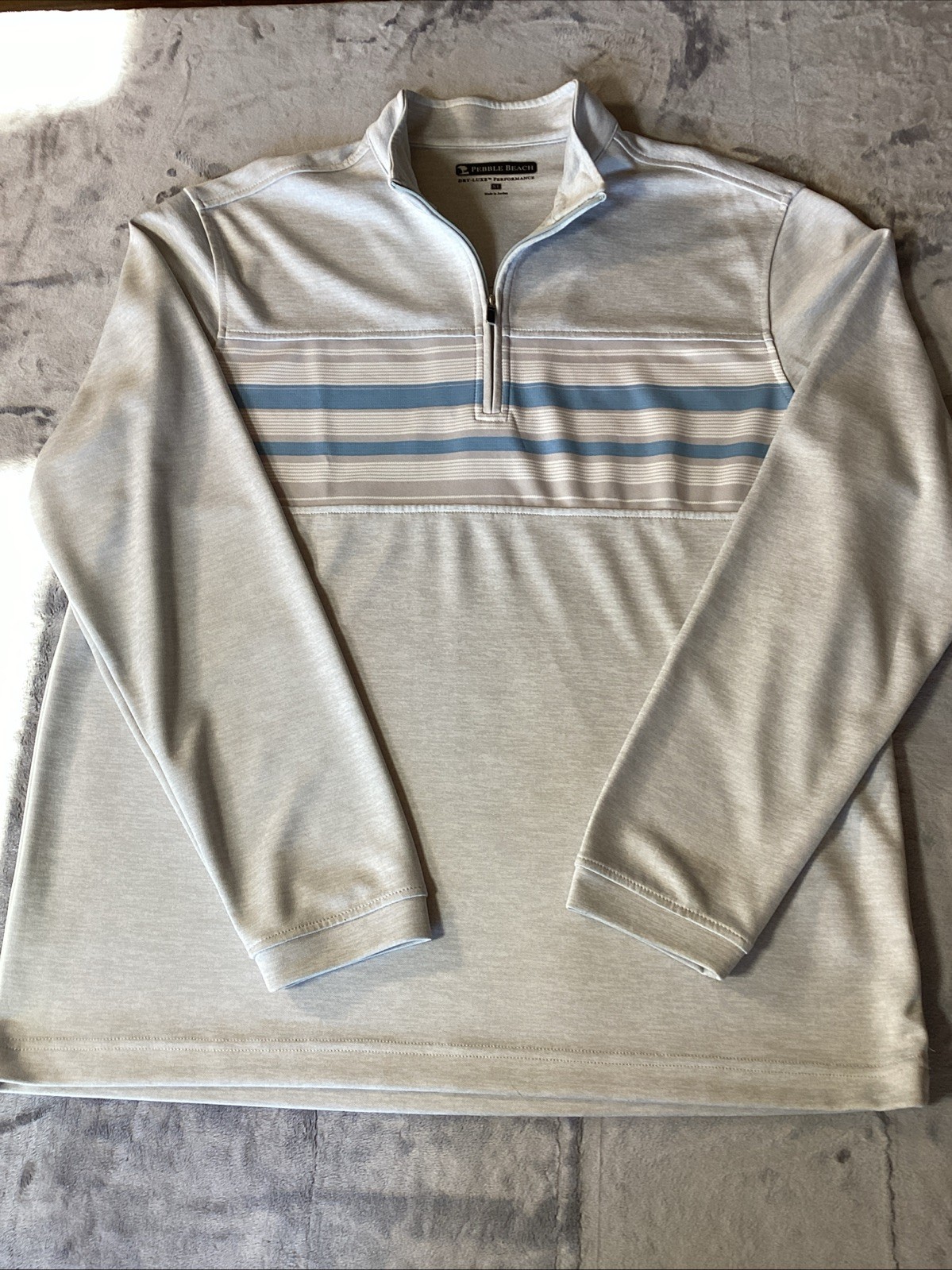 Pebble Beach Golf Links 1/4 Zip Pullover Mens XL Performance Gray Blue Striped gallery