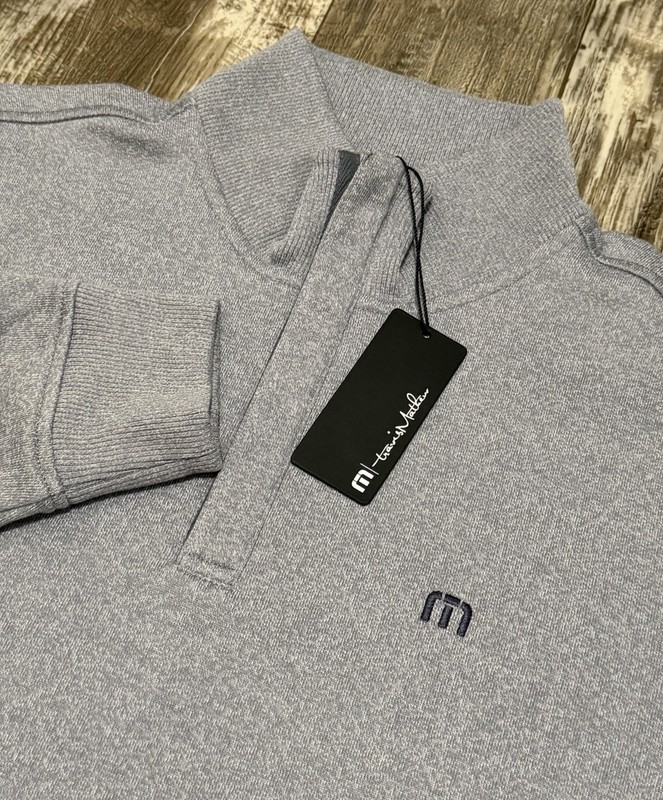 Travis Mathew Men's Medium Hideaway 1/4 Zip Golf Top Heather Tradewinds NEW gallery