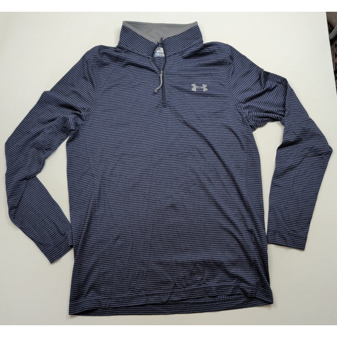 Under Armour Shirt Men’s Small L Blue Gray Striped Long Sleeve Mock Neck ¼ Zip gallery