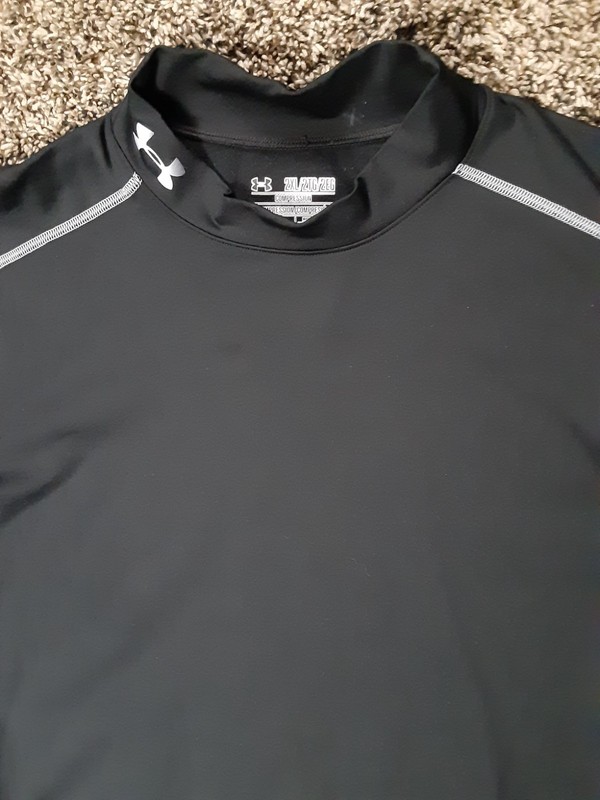 Mens 2XL Under Armour Cold Gear Black Fleece Lined Turtle Neck Compression Shirt gallery