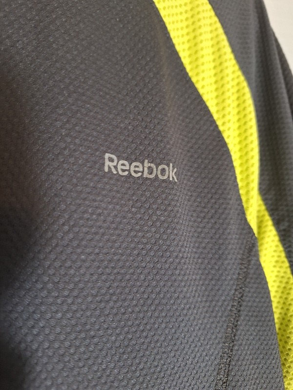 Reebok Men's Medium Hydromove Performance T-Shirt Gray Neon Yellow Athletic Gym gallery