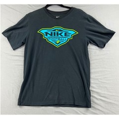Nike Football Shirt Mens Small Black Dri-FIT Graphic Tee Teal Lime Green Logo