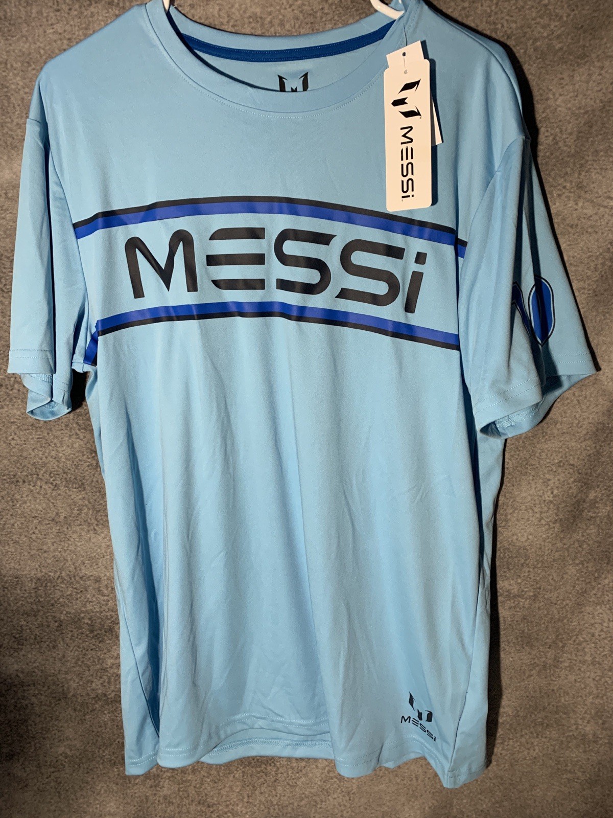 Messi Mens Blue Short Sleeve Breathable Polyester Athletic Jersey Top Size Large gallery