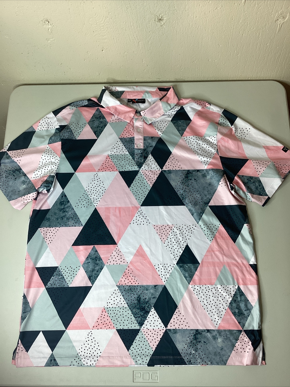 Yatta Golf Polo Shirt Birdie Dropper Polo Pink Black White Triangles Stretch XXL gallery