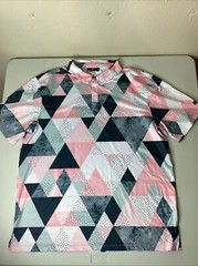 Yatta Golf Polo Shirt Birdie Dropper Polo Pink Black White Triangles Stretch XXL