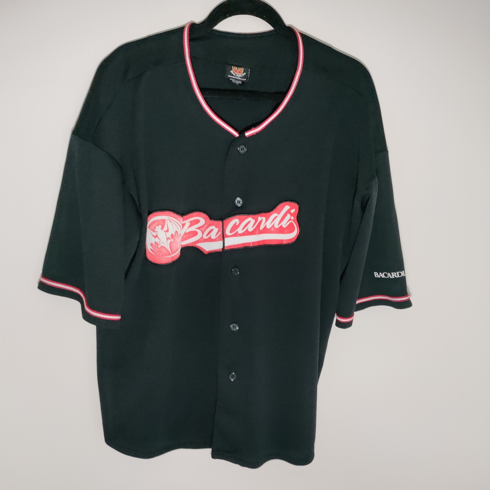 Bacardi Mens Black Large Embroidered Half Sleeve Baseball Jersey Size L gallery