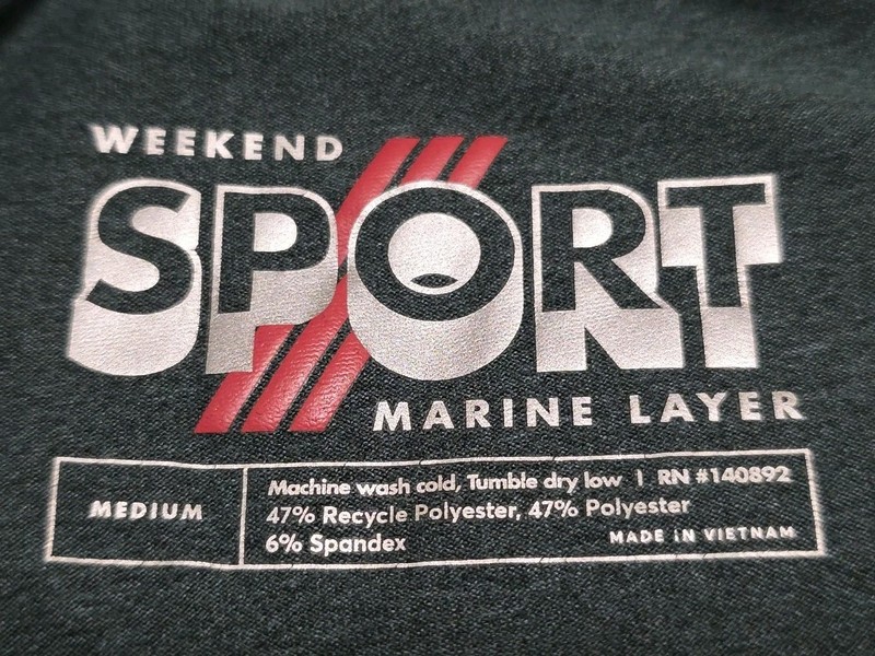 Marine Layer Weekend Sport Performance Lightweight Heather Green Shirt Medium gallery