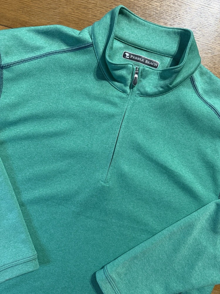 PEBBLE BEACH Men’s M Green Performance 1/4 Zip Golf Pullover Cold Weather Comfy