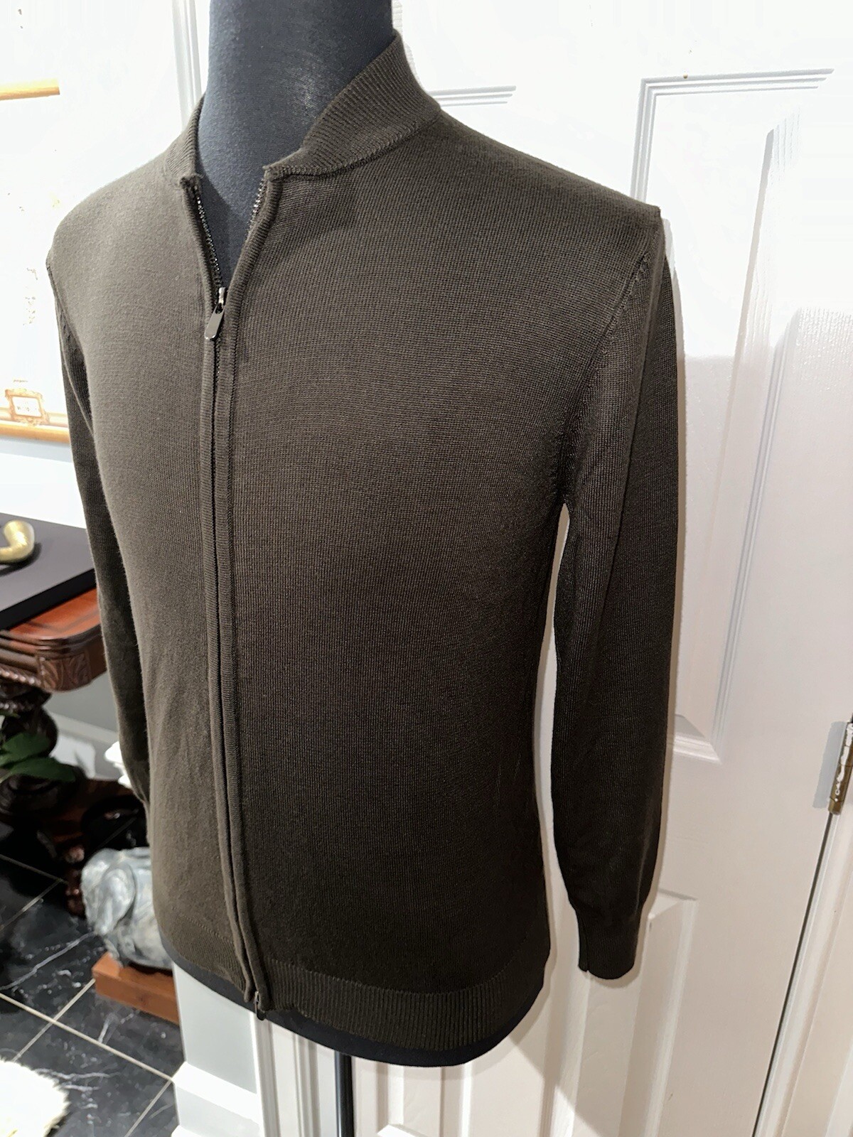 PAUL JONES, OLIVE, MEN'S DESIGNER, ZIP-UP, SWEATER/SHIRT Size: S gallery
