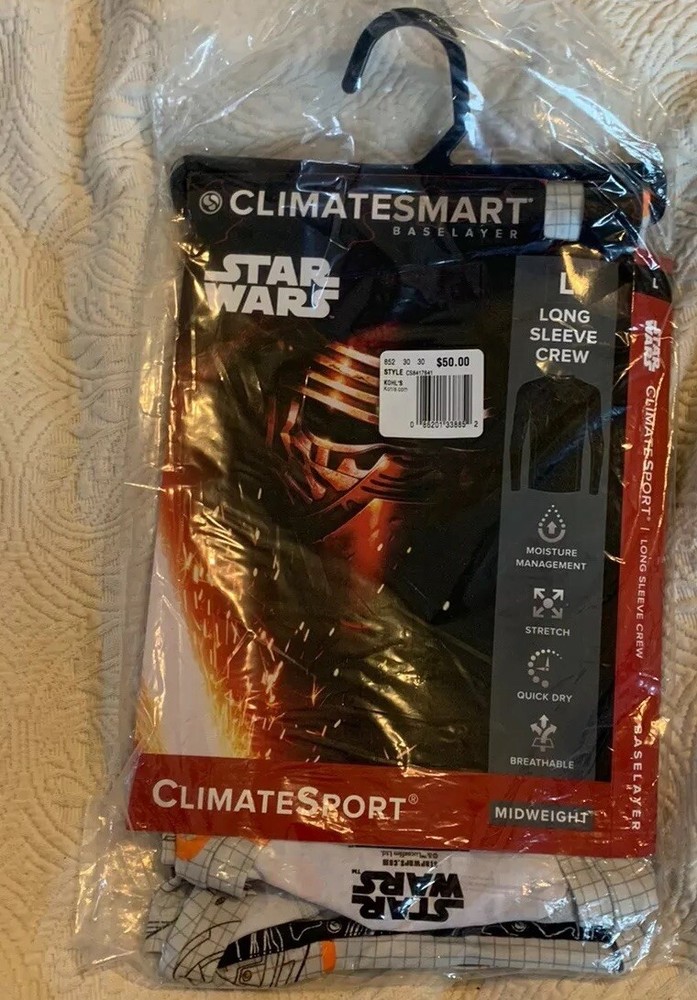 NWT! OFFICIAL STAR WARS CLIMATESMART BASELAYER LONG SLEEVE CREW SHIRT! Large Men