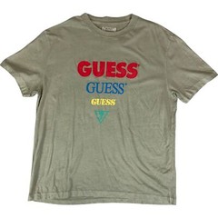 Vintage 90s Light Khaki Green Guess Originals Spell-Out Logo Graphic Tee XL