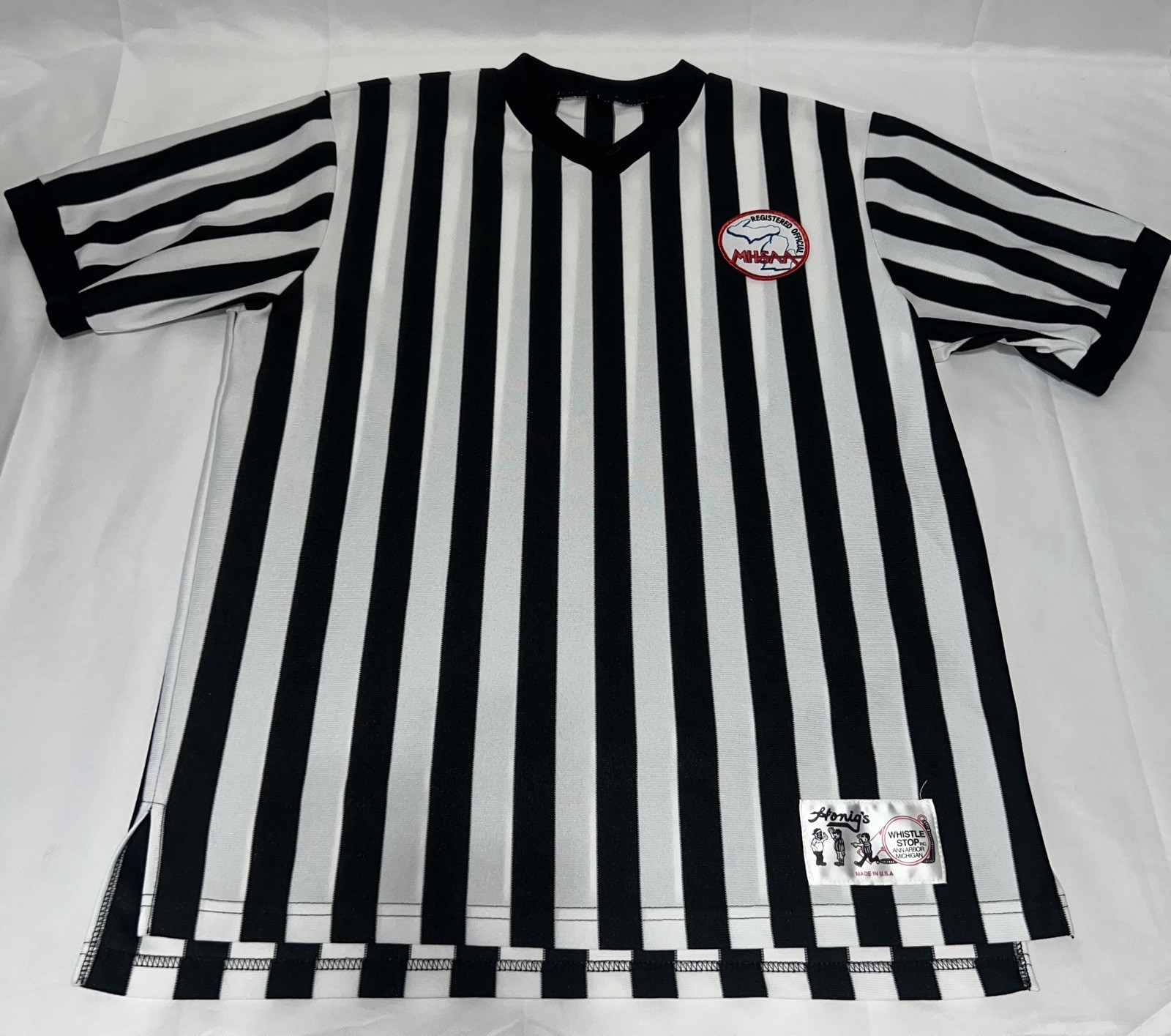 Honig’s Whistle Stop Referee Shirt Size Large/ X-Large Made In USA V-Neck gallery
