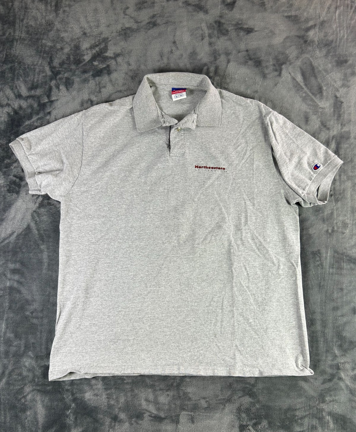 Vintage Champion Polo Shirt XL Gray Northeastern University Embroidered Logo USA gallery