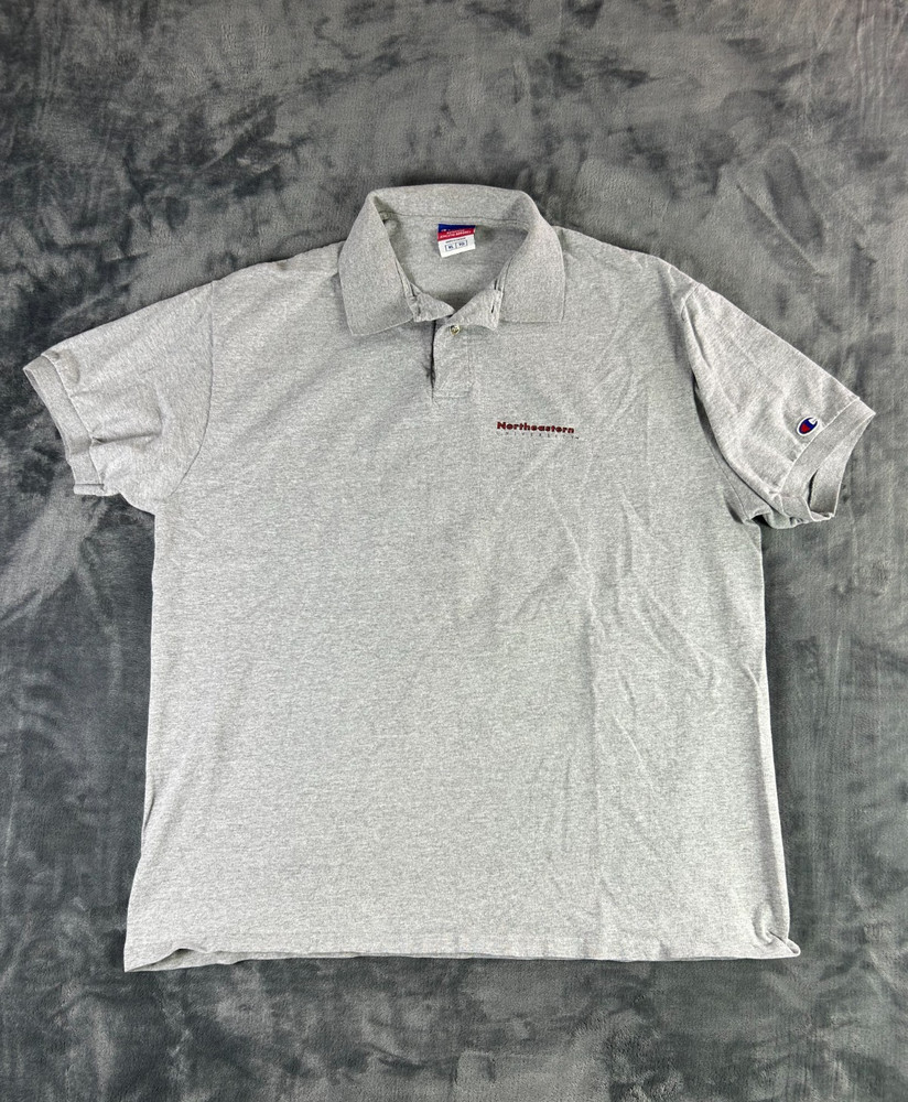 Vintage Champion Polo Shirt XL Gray Northeastern University Embroidered Logo USA