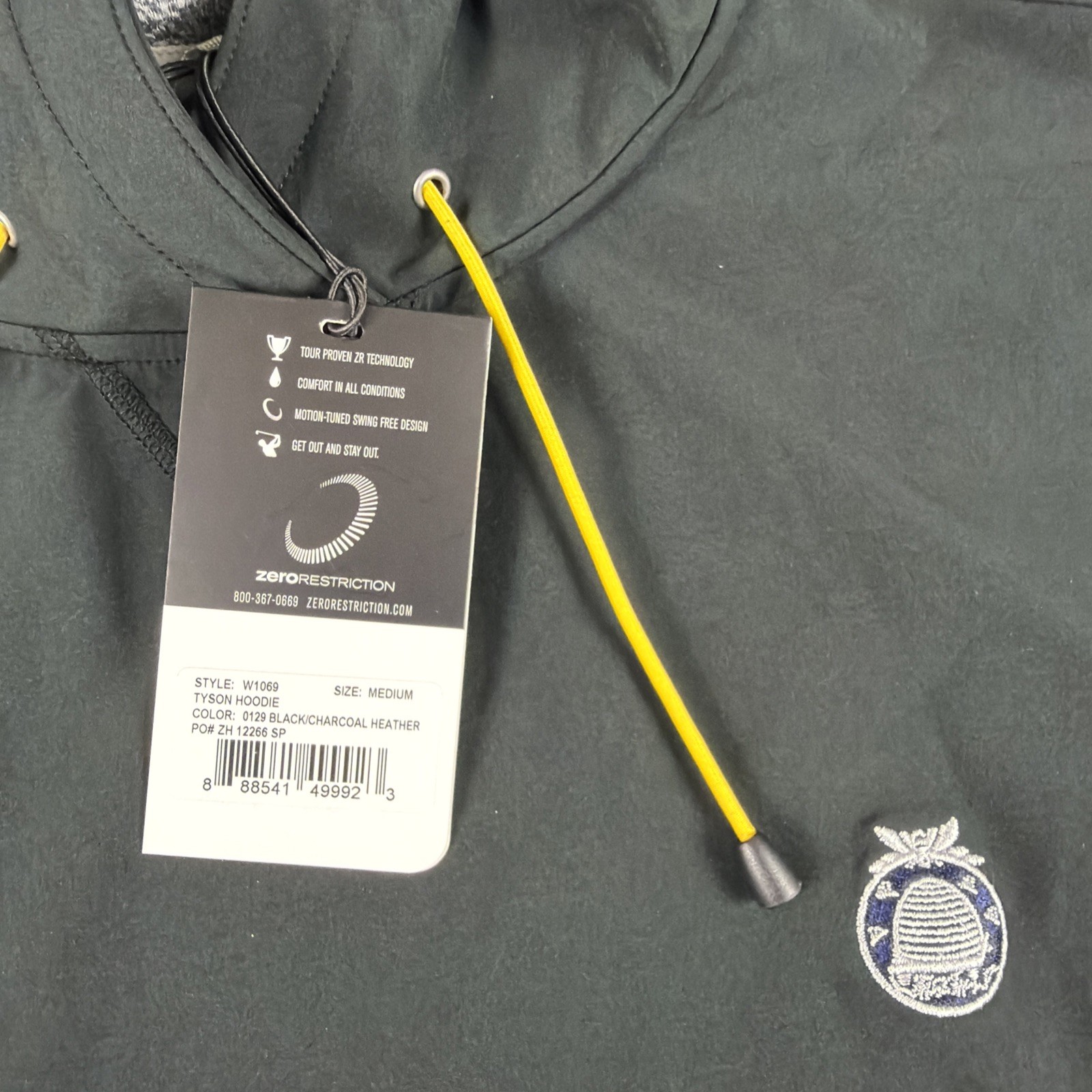Zero Restriction Golf Hoodie Tyson Chest Logo Medium Black Gray NWT MSRP $208 gallery