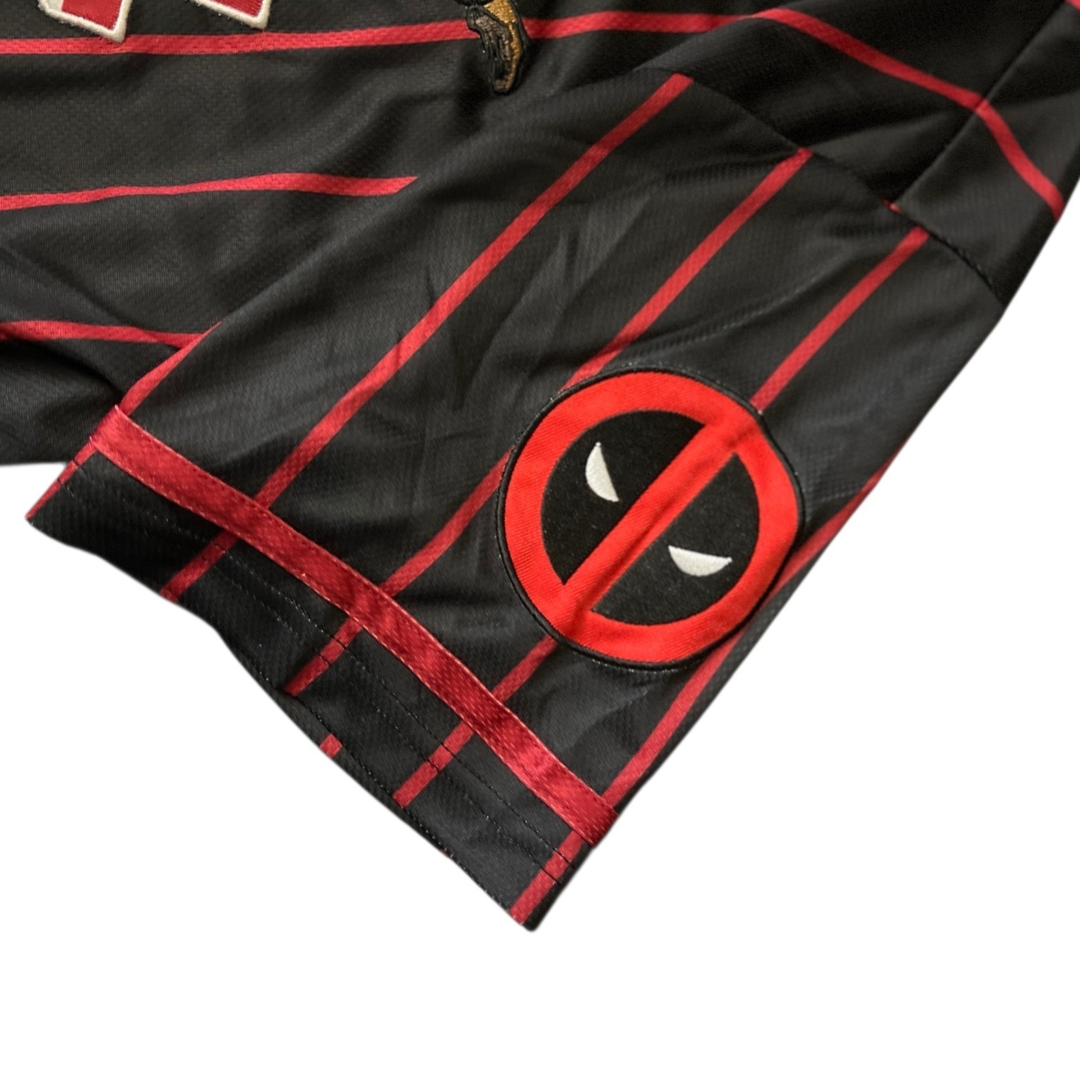 Marvel Disney Team Deadpool Black And Red Embroidered Jersey Men's Size Medium gallery