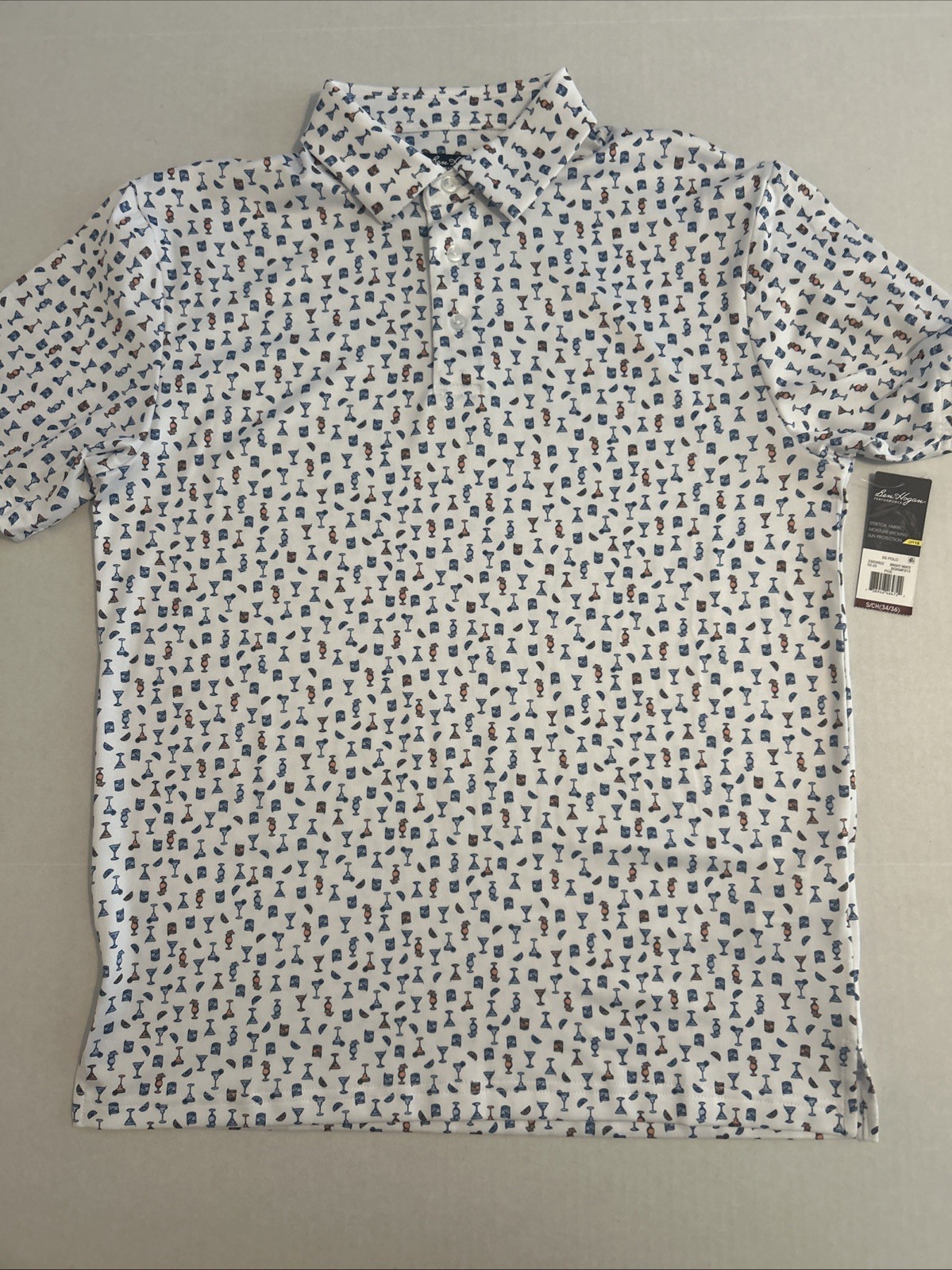 New Men's Ben Hogan Performance S/S Golf Conversational Print Polo Shirt Size S gallery