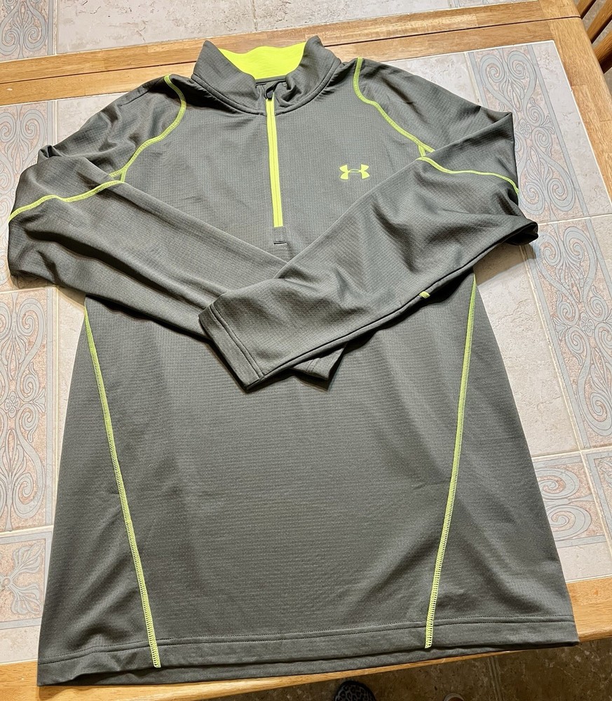 Under Armour 1/4 Zip Fitted Running Run Coldgear Pullover Neon/ Grey Teen’s XL