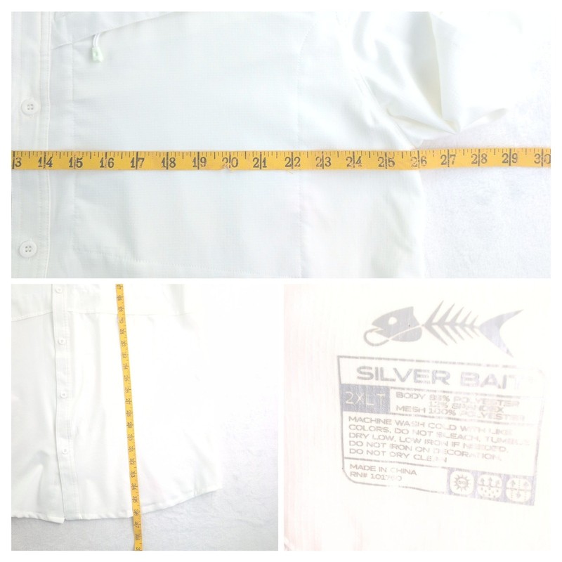 Silver Bait / Habit Vented (2) Fishing Shirts Pockets White Men's 2XL gallery