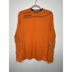 Uhlsport Fussball Shirt Mens Small Orange Goalie Padded Jersey Pullover Soccer