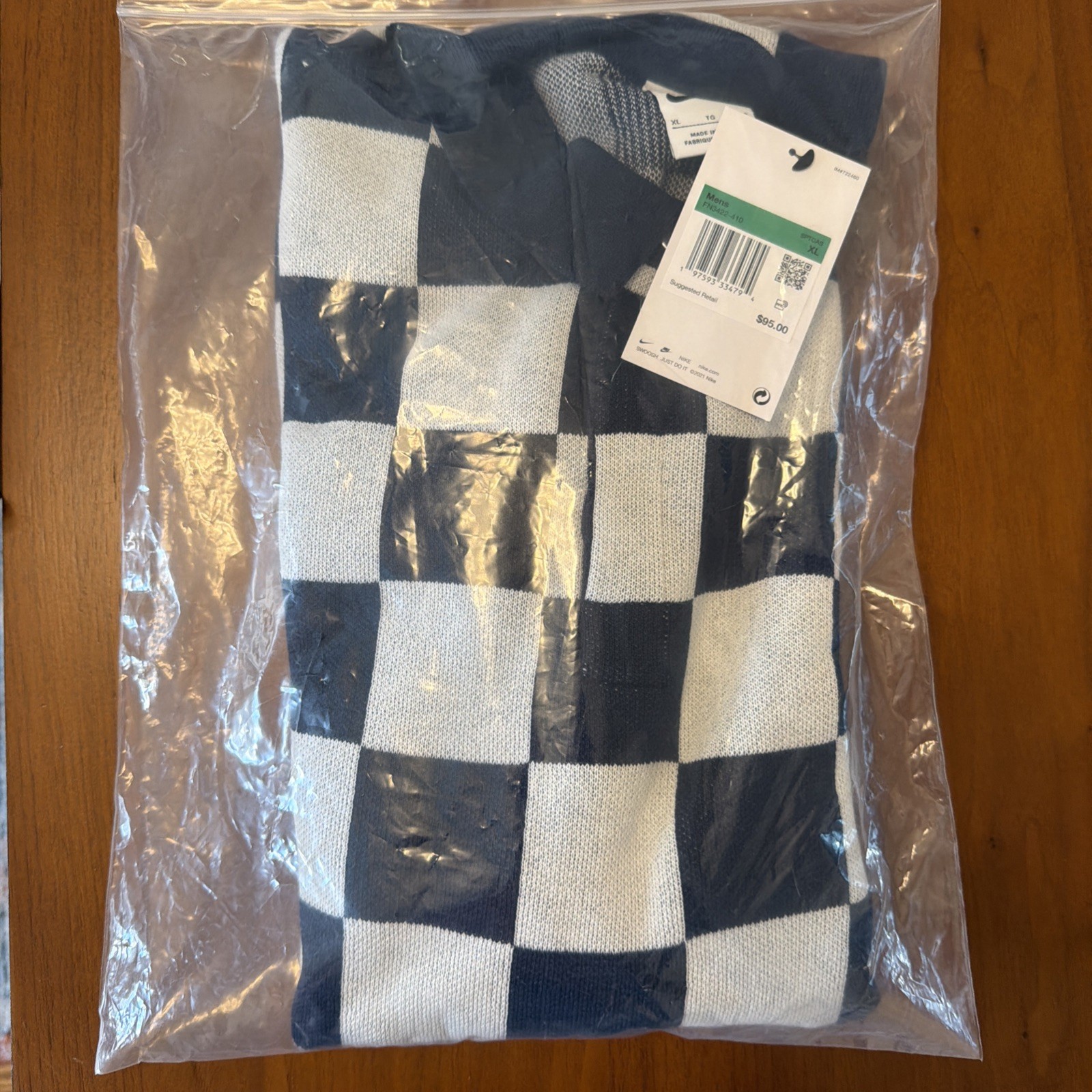 Men's Nike Checkerboard Knit Collard Shirt Navy/white Size XL gallery