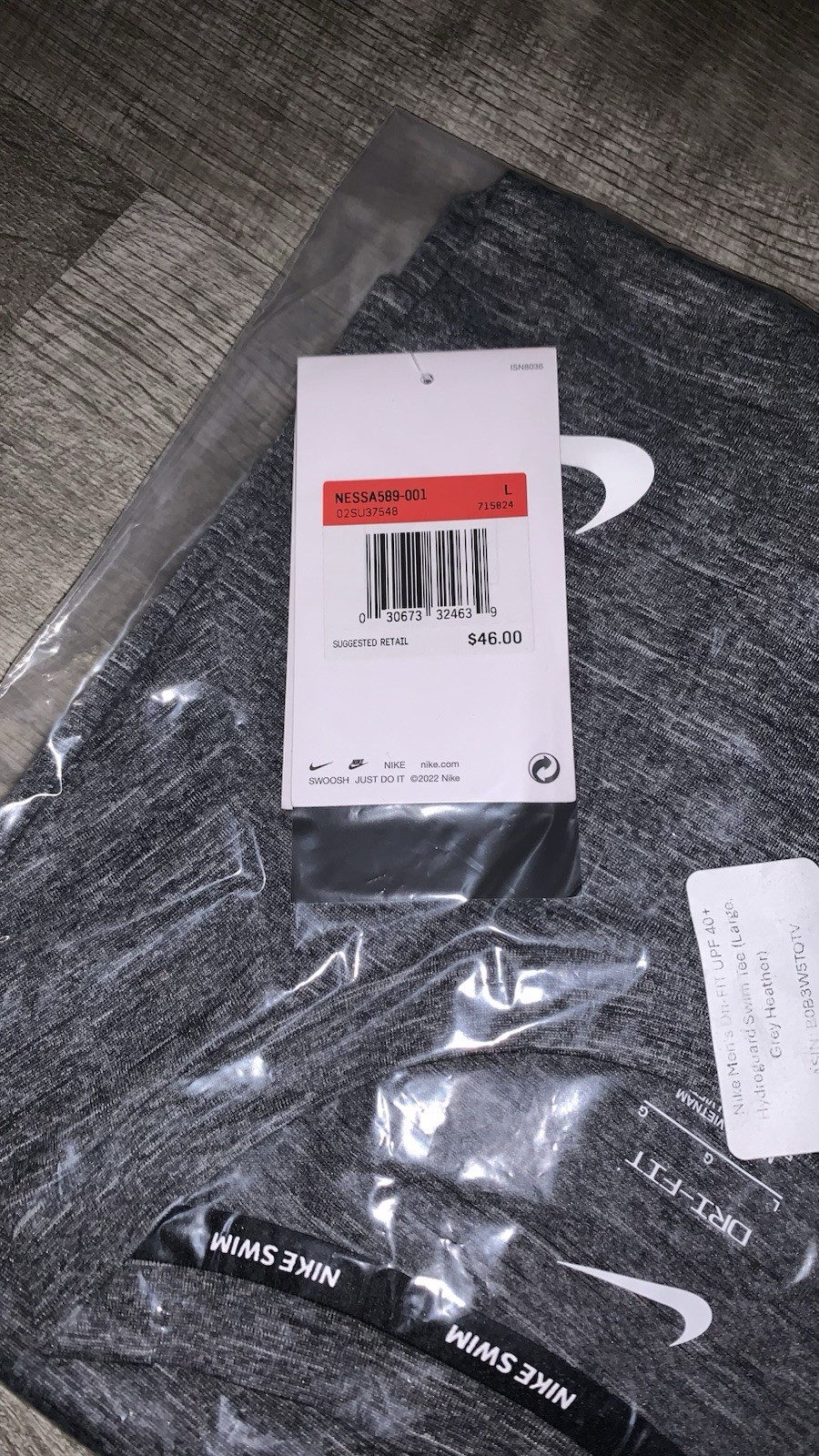 NEW Nike Men’s DRI-FIT UPF 40+ Hydroguard Swim Tee, Gray with White Logo, Large gallery