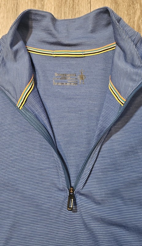 Smartwool 1/4 Zip Up Merino 150 Top Blue Striped Men’s Size Lg Wool Nylon Blend gallery